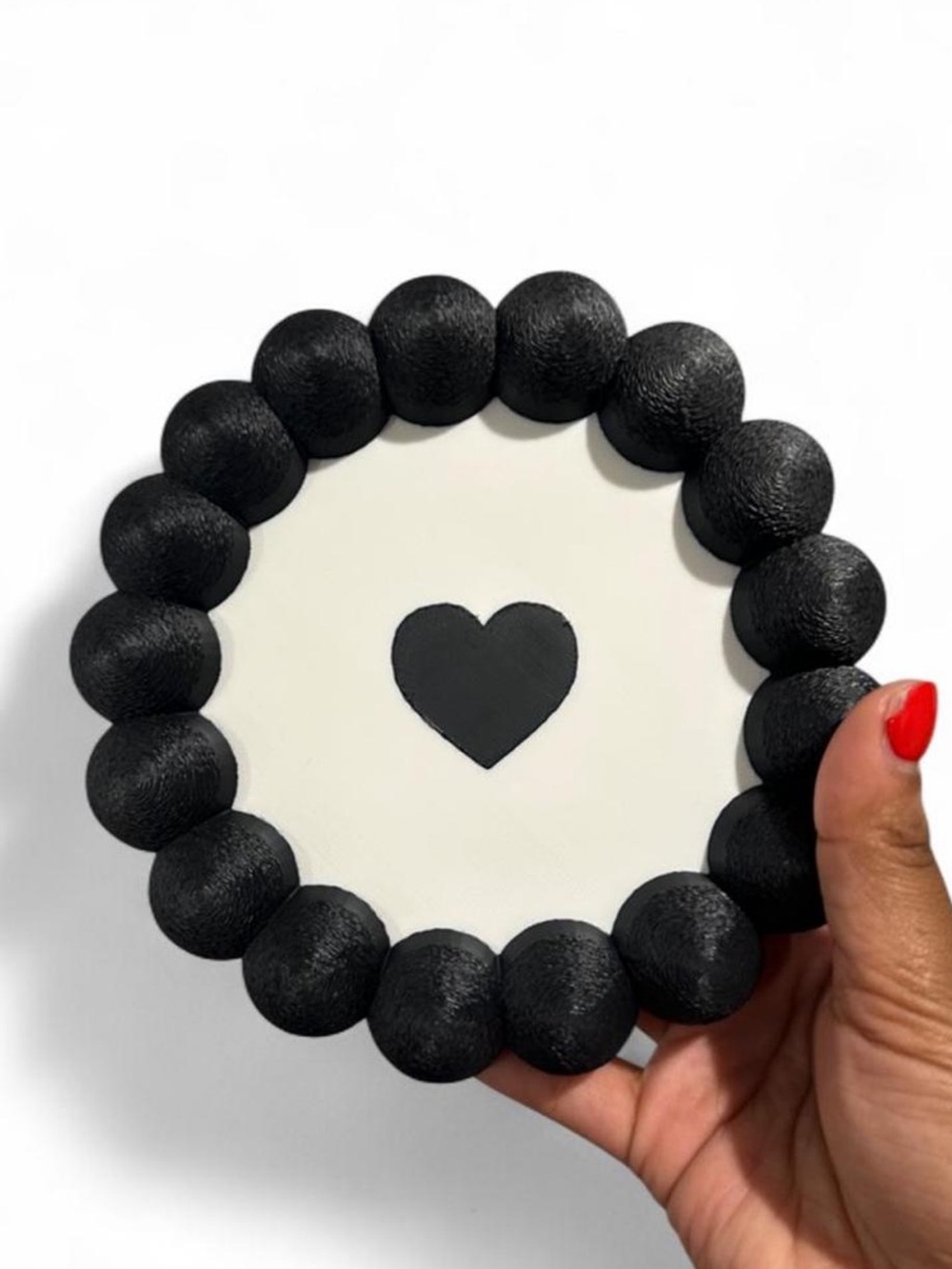 Coaster/Small Tray with Heart Accent - Black & White